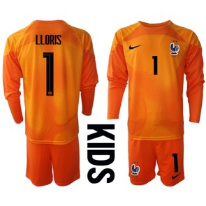 Frankrig Hugo Lloris #1 Målmand Hjemmebanesæt Børn VM 2022 Lange ærmer (+ korte bukser)